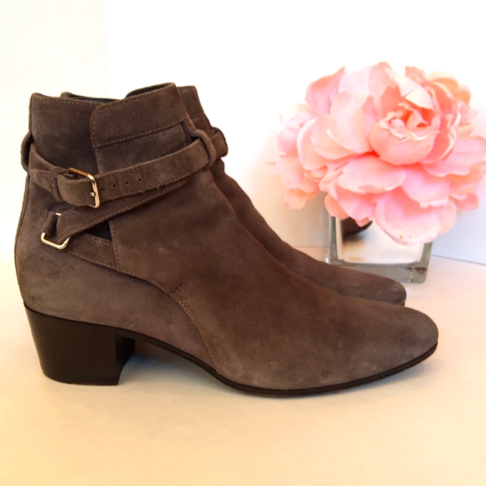 Saint Laurent Wyatt  suede leather gray ankle boots